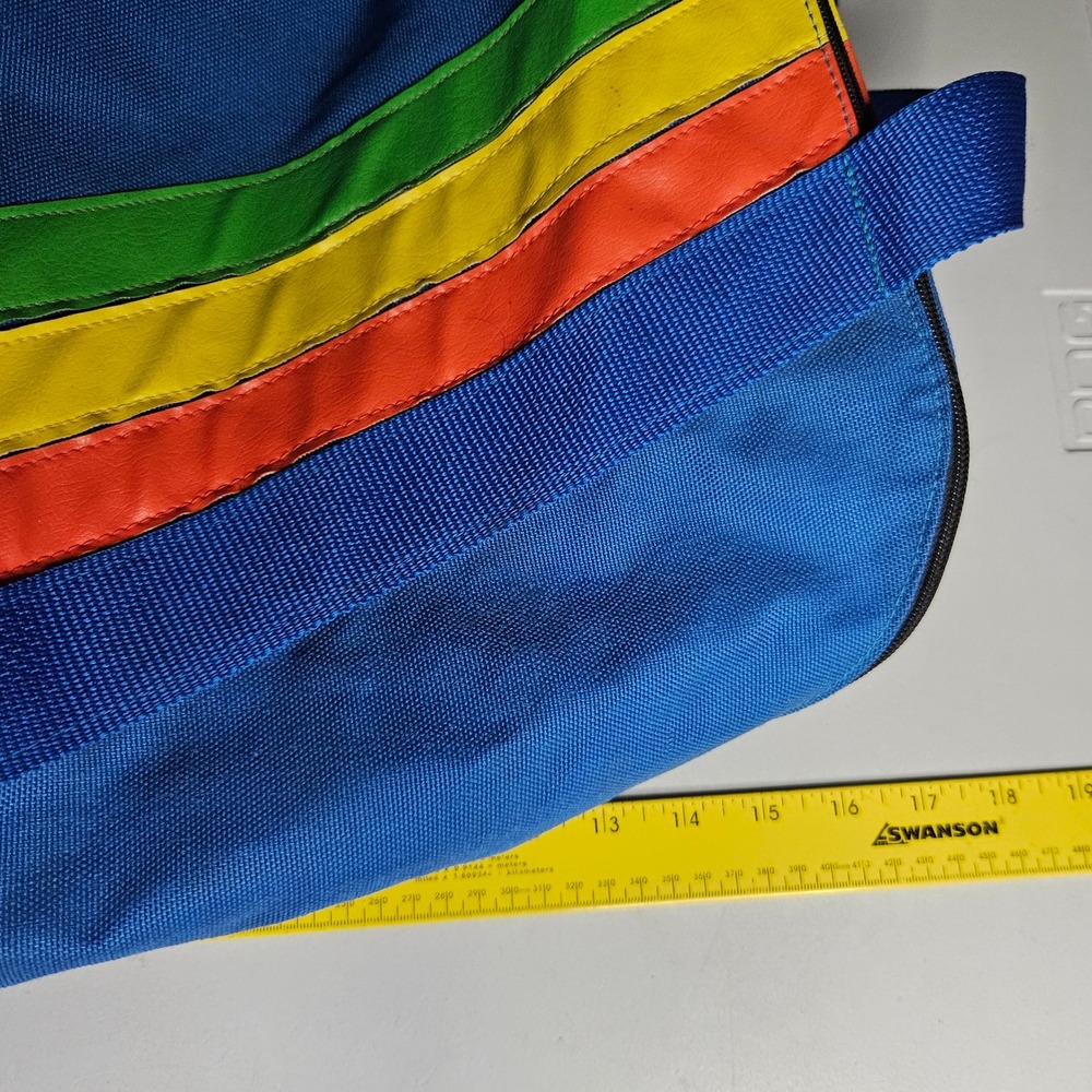 Vintage 80s Rainbow Stripe Canvas Duffel Bag Blue Retro Gym Travel Weekender - Picture 8 of 8